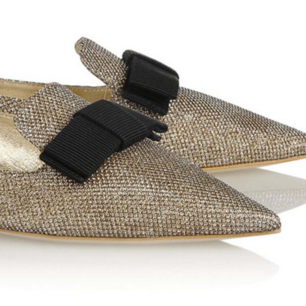 Jimmy Choo Gala Textured-Lamé Point-Toe Flats